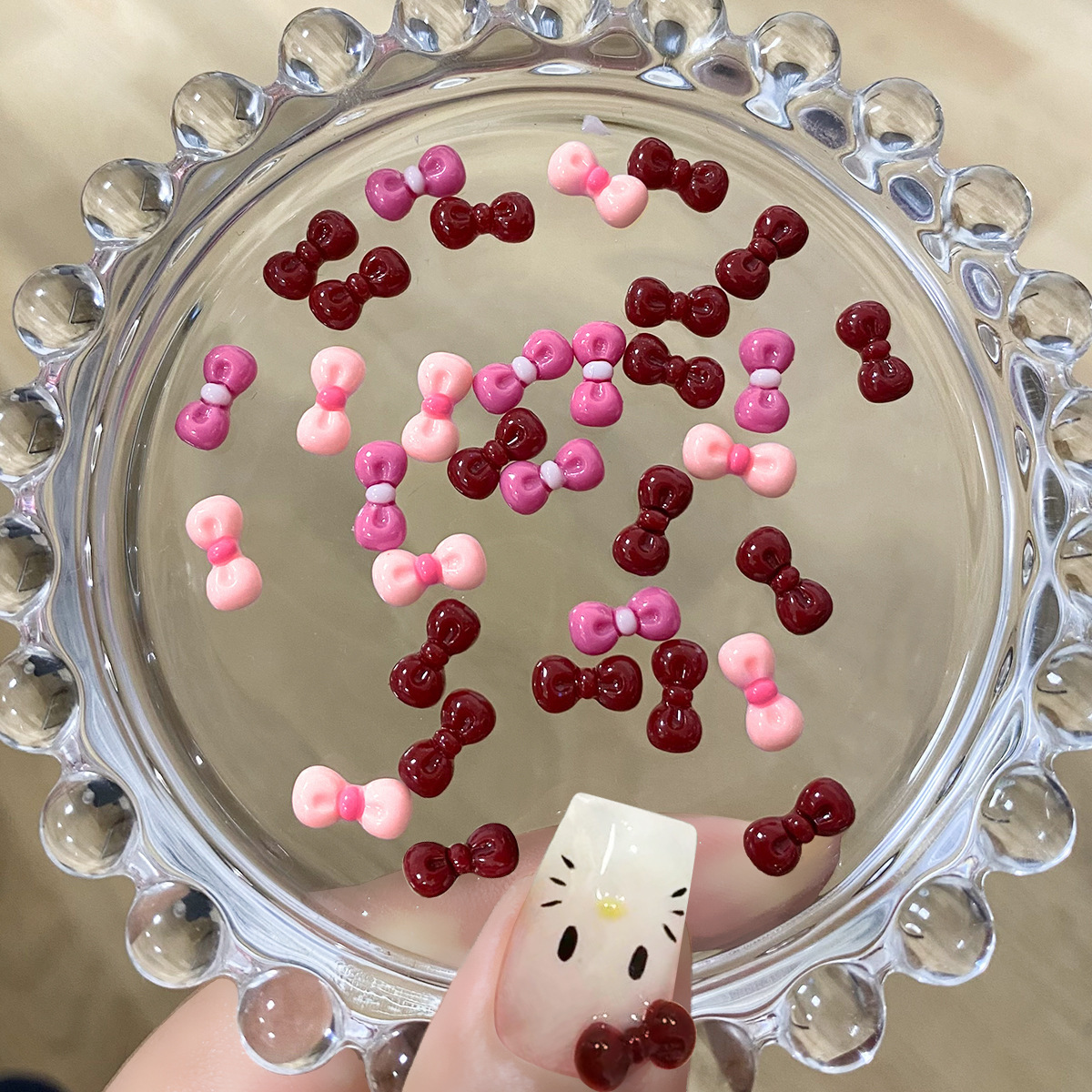 Hot black kitty series nail art bowknot resina joyería verano dulce pajarita accesorios para uñas