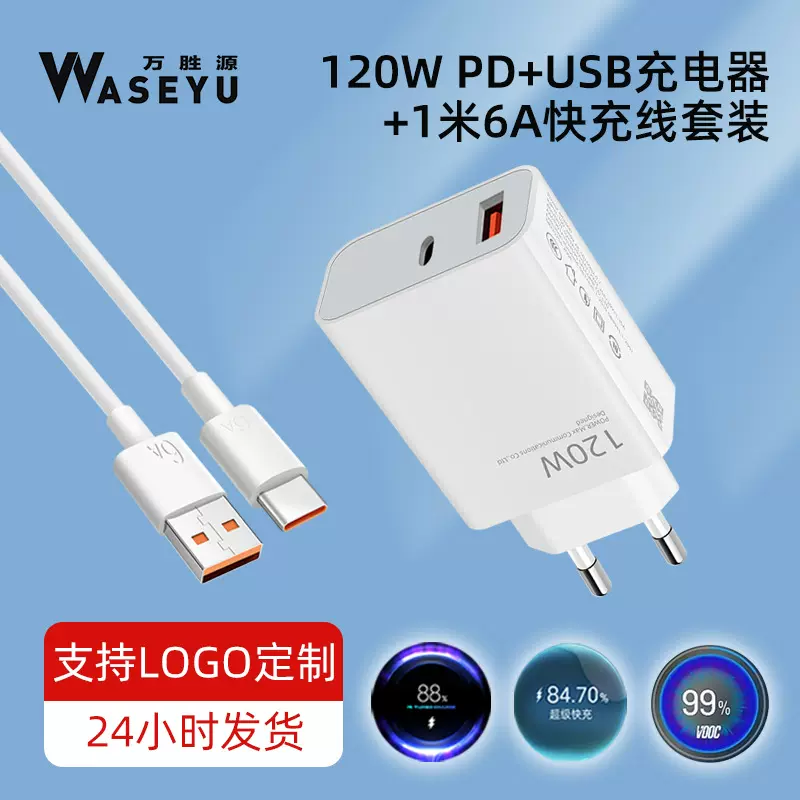 120W充电器适用于小米蓝标turbo华为typec数据线超级快充充电头
