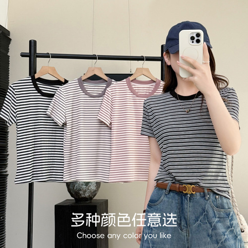 Lessel Yunju embroidery summer popular bottoming shirt, round collar slim top, women's shoulder, short-sleeved T-shirt, women's wholesale