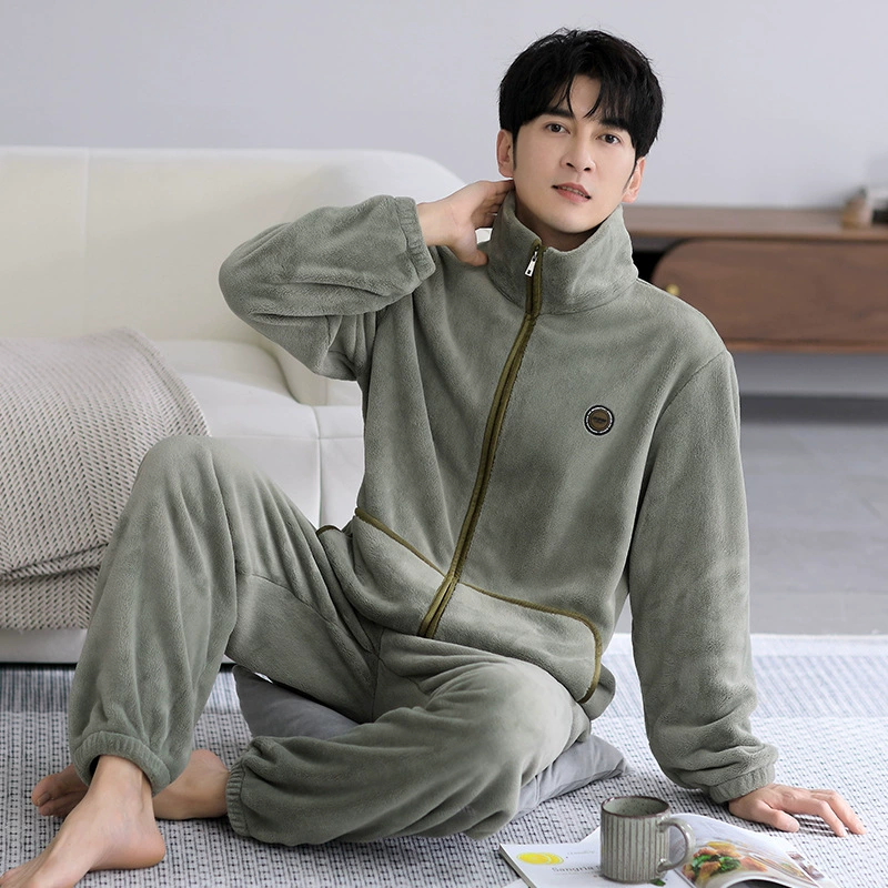 Пижама Мужская зимняя из кораллового флиса утолщенная фланелевая подкладка на флисе Мужская Спортивная осенне-зимняя Домашняя одежда больших размеров