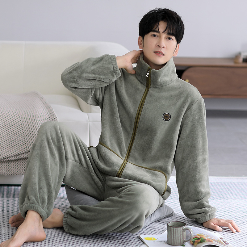 Pajamas men's winter coral fleece thickened fleece-lined flannel men's plus size sports autumn and winter homewear suit