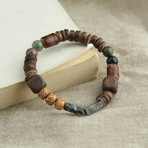 Retro Chinese-style natural stone bead bracelet, niche bohemian artisanal charm bracelet, ethnic-inspired accessory, traditional Chinese-style jewelry