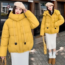 欧美风棉服2025冬新款黄色短款连帽加厚棉服沧州面包服女夹克外套