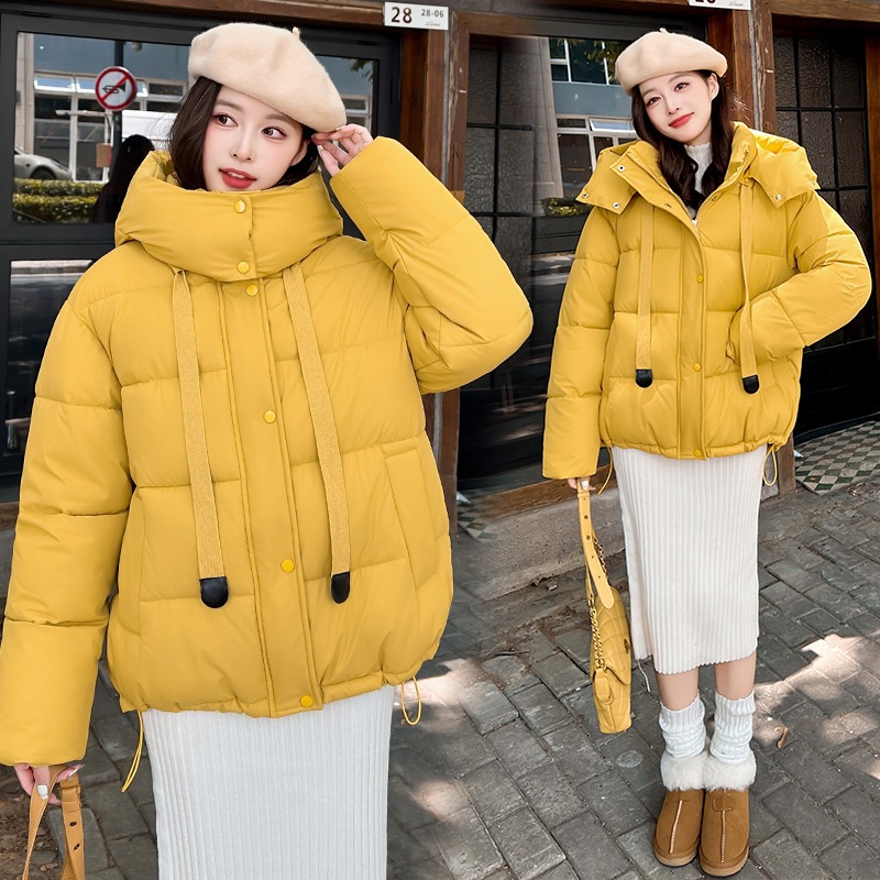 欧美风棉服2025冬新款黄色短款连帽加厚棉服沧州面包服女夹克外套