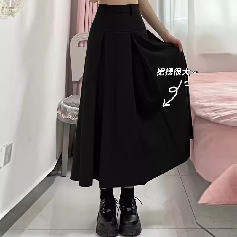 大码胖mm学院风灰色百褶裙显瘦高腰垂感a字长裙小个子西装半身裙|undefined