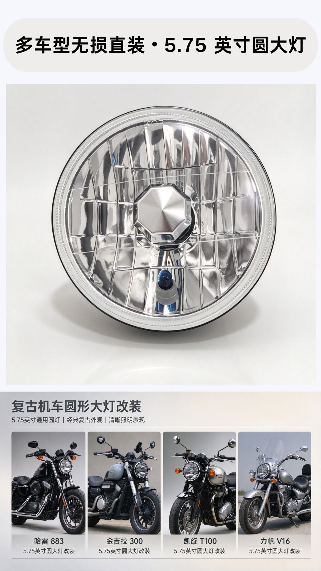 Crystal Model 5.75inch Semi-Enclosed Lamp Core Suitable for Retro Cars H4 Integrated High and Low Beam Headlight