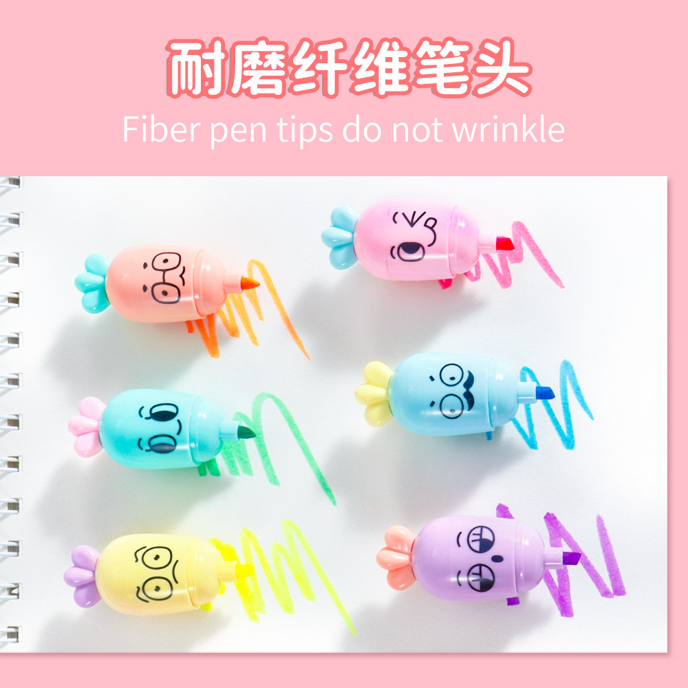 Resaltador Mini Radish Resaltador Color Pintura Bolígrafo clave Bolígrafo Marcación Bolígrafo de graffiti de cuenta manual Bolígrafo de color Juego de 6 colores