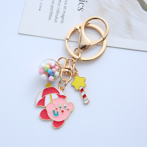 Cartoon Kirby keychain chain anime expression girl heart magic wand metal pendant creative bag pendant