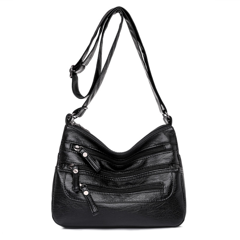 Bolso de hombro de mujer de cuero lavado de gran capacidad nueva mochila de mujer de múltiples capas de moda bolsa de mensajero de cuero suave simple ligero de moda