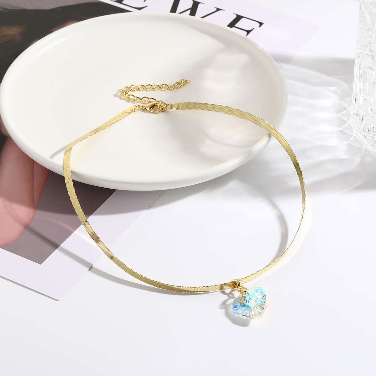10g Weight Jewelry Set Classification Earrings + Necklace Quantity Holiday, Date Occasion Artificial Crystal, Alloy Material Heart Shape, Rectangle Pattern Women's Gender Simple Style Style Simple Style Heart Shape Rectangle Artificial Crystal Alloy Women's Jewelry Set 4