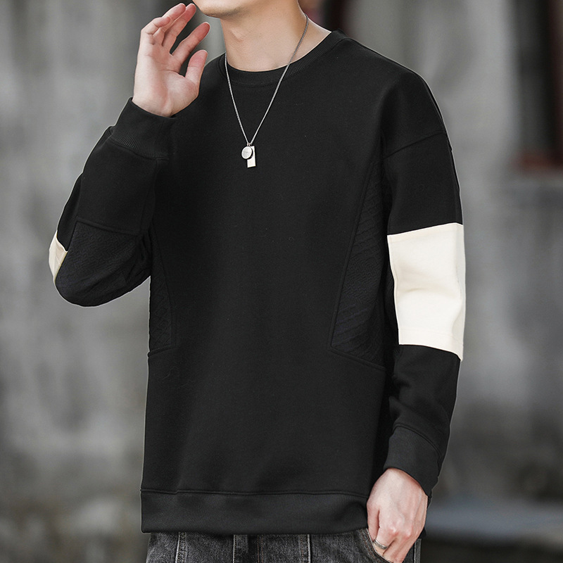 Hombre camiseta de cuello redondo camiseta de manga larga primavera y otoño nuevo suelto camiseta de fondo de tamaño grande Hong Kong marca de moda camiseta casual