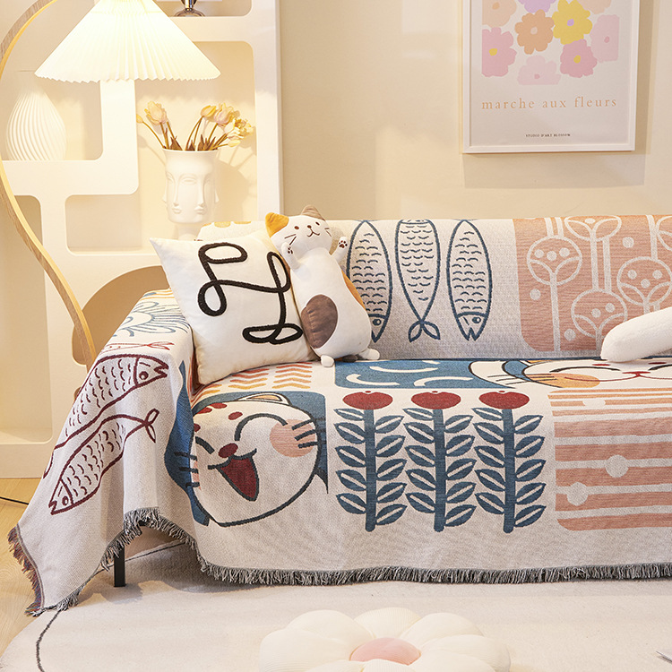 Nordic ins Wind Energy Sofa Towel Lucky Cat Cover Cloth Full Cover Sofa Cushion Cover Dust Cover Blanket Universal for All Seasons