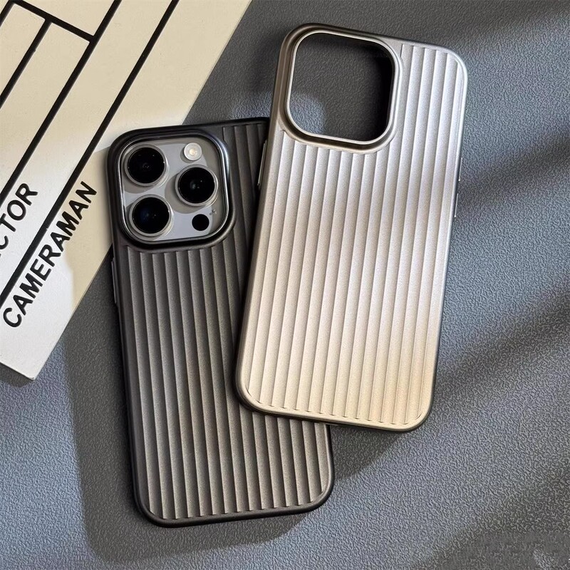 Corrugated Pattern Suitable for Apple 16 Mobile Phone Case Apple 13 New Iphone15Promax Large Hole Metal Paint Hard Case