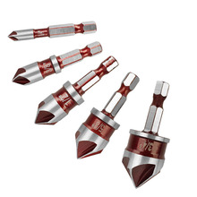 红色82度五刃倒角器木工开孔刀快速导向刀沉头钻木料定心锪钻套装