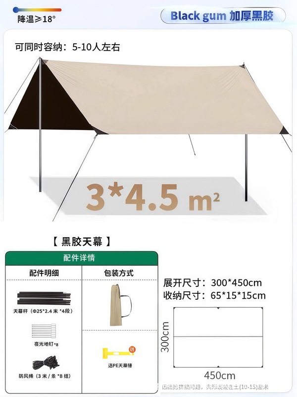 アウトドアキャンプ、旅行、ピクニック、六角形キャノピーテント、厚みのある日焼け止めと防水ビニールキャノピー、銀コーティングされた日よけ|undefined