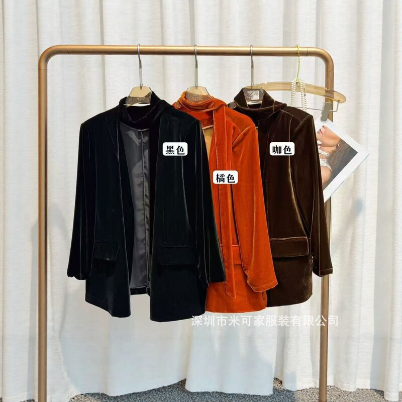 Old Money Style Silk Velvet Buttonless Cardigan Blazer for Women, Autumn Thin Loose Fit Slimming Commute Elegant Top Old Money Style Silk Velvet Buttonless Cardigan Blazer for Women, Autumn Thin Loose Fit Slimming Commute Elegant Top