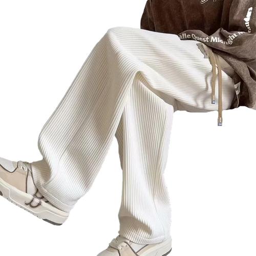 Men's Spring and Autumn American Loose Wide Leg Sport Trousers with Texture Sensation Straight Leg Linen Pants