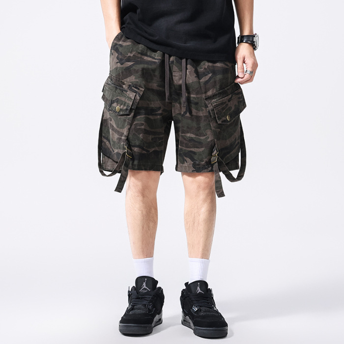 Camouflage Cargo Shorts for Men with Large Pockets, Summer Trendy Loose Fit, Plus Size Mid-Length American Retro Casual Shorts