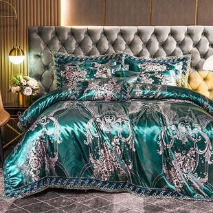 European-style satin jacquard four-piece three-piece set 1.8m2.0m bed wedding lace quilt cover single double bedding