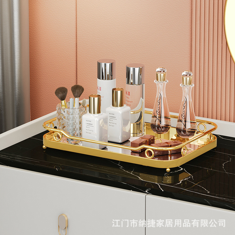 定制玻璃化妆品收纳架防尘家用大容量桌面口红梳妆台护肤品置物架