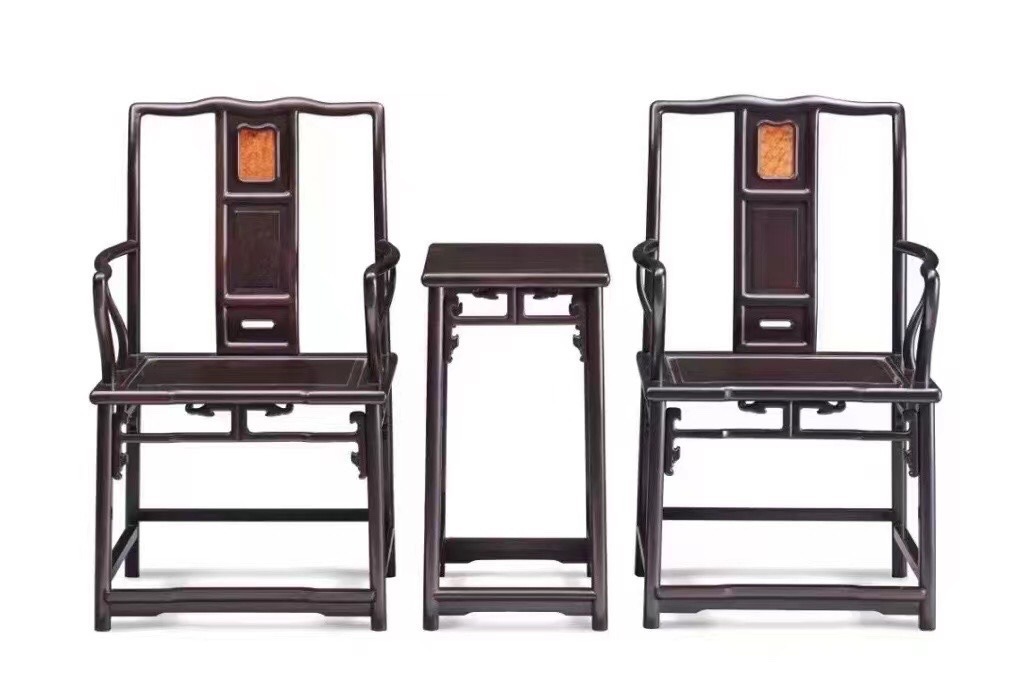 紫光檀东非黑黄檀三件套官帽椅茶椅太师老板椅洽谈椅