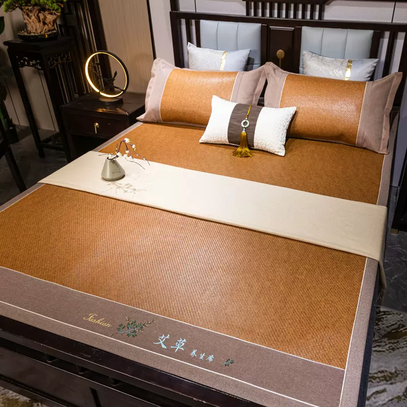 母婴级A类艾草藤席三件套夏季凉席裸睡冰丝席草席学生宿舍软席子