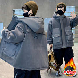 男童加绒外套秋冬2025新款冬装摇粒绒中大童加厚羊羔毛夹棉冬季