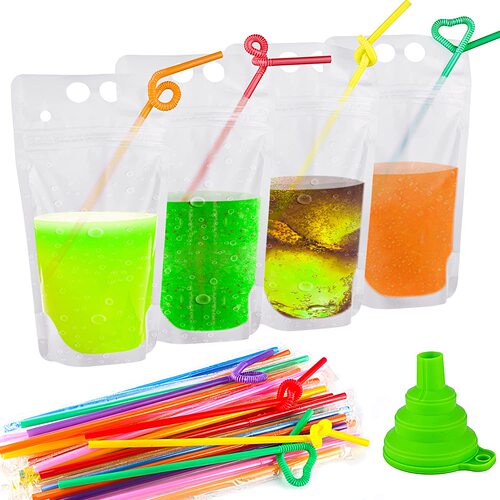 Plastic beverage stand-up bag PET frosted transparent double-hole portable beverage bag beverage bag disposable juice bag