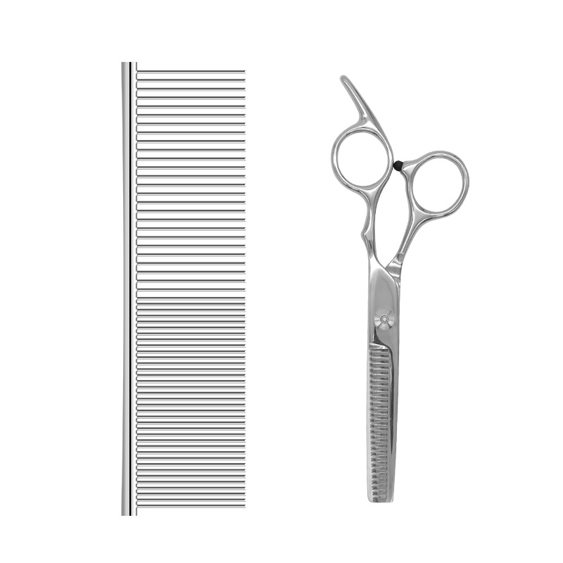 Herramientas de belleza para mascotas tijeras de dientes tijeras planas peine traje perro gato corte de pelo tijeras rectas de acero inoxidable al por mayor