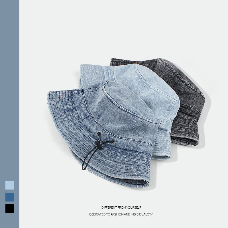 2023 nuevo cordón Denim pescador sombrero de las mujeres vintage lavado viejo cubo sombrero de sol de las mujeres jóvenes sombrero todos los hombres a juego