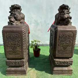 仿古青石貔貅门墩一对石雕门墩抱鼓石园林庭院貔貅招财门口摆件