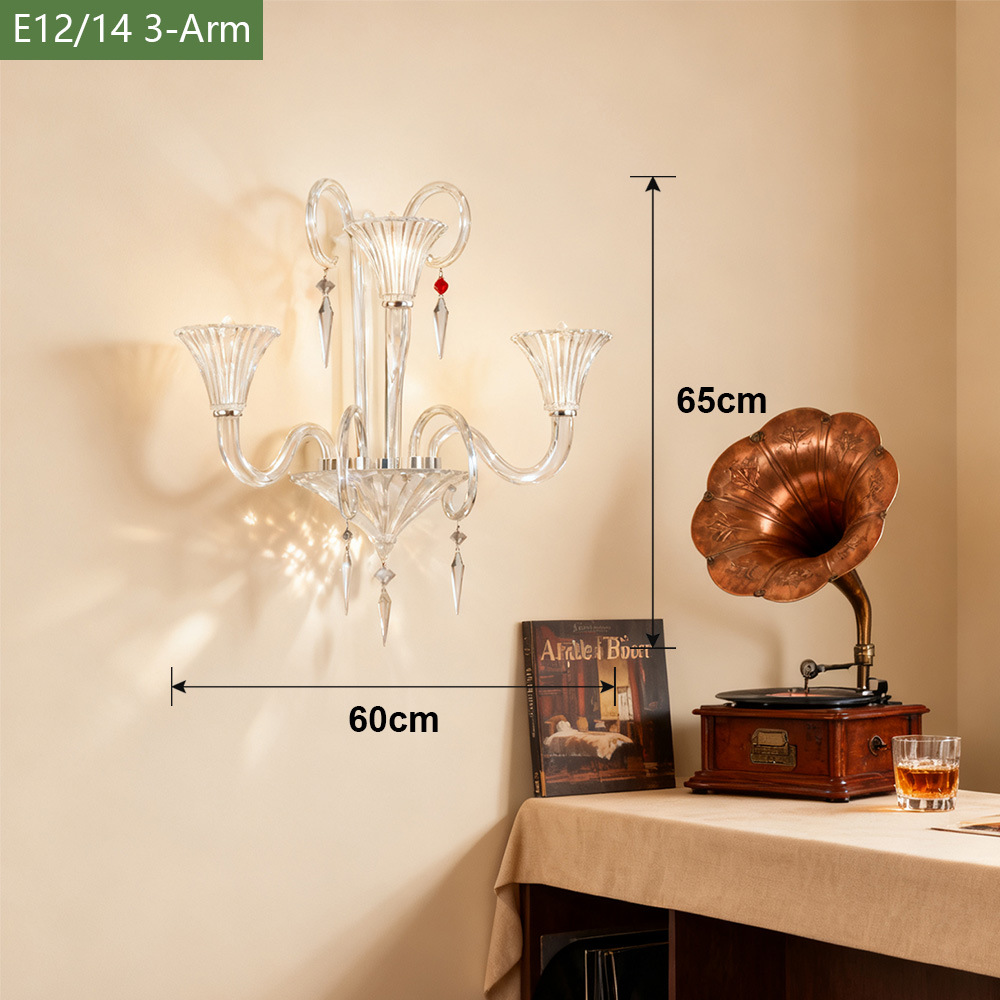 Luz de lujo de cristal francés lámpara de pared de fondo de la sala de estar moderna y simple dormitorio cabezal de cama pasillo lámpara retro
