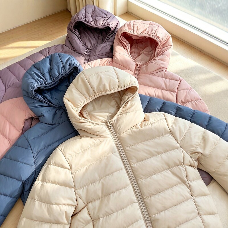 Yujia lightweight hooded down jacket for women, short style, white duck down, slim fit, casual outerwear, winter warmth