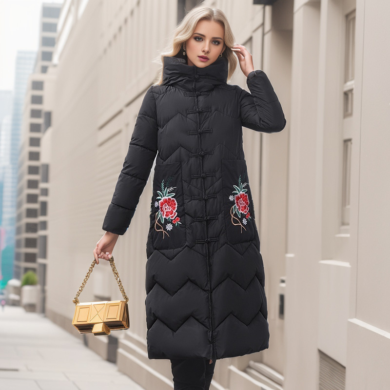 Women's Winter Coat Embroidered Retro Style Hooded Jacket Cotton_voghion.com