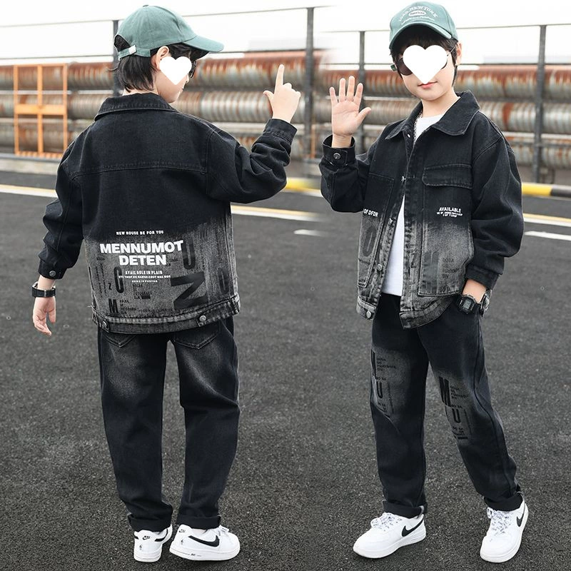 Костюм-двойка из денима для мальчиков, весна-осень 2025, для детей постарше, новая коллекция