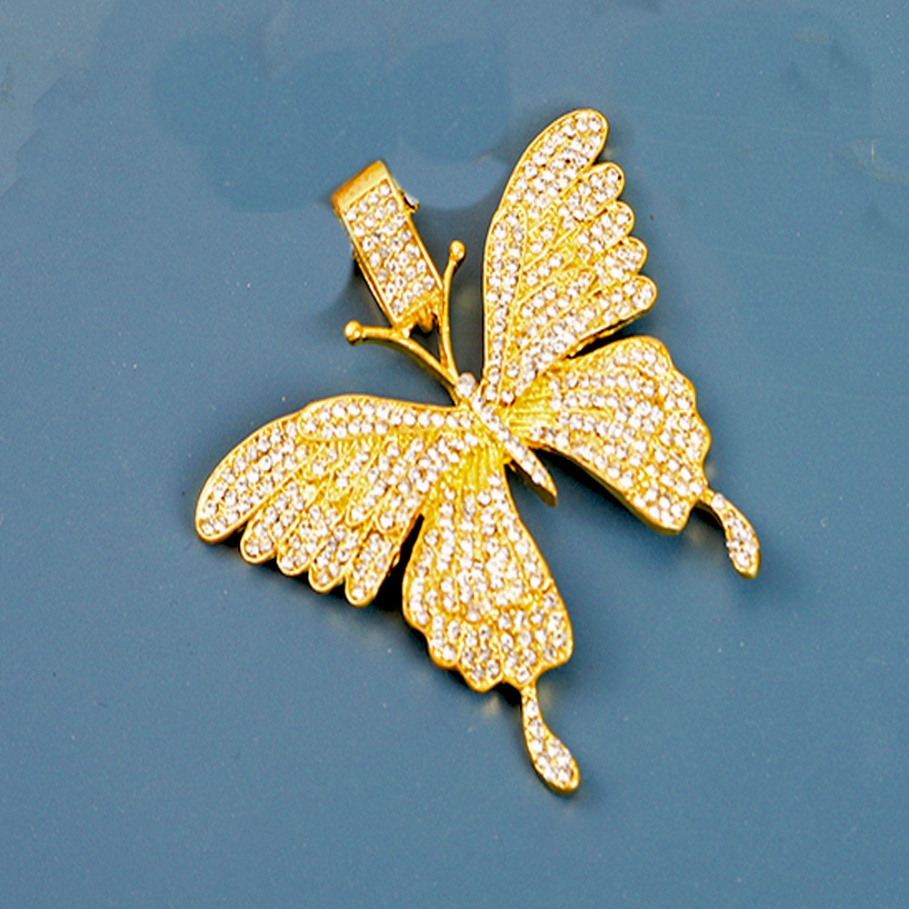 Joyería transfronteriza europea y americana elegante rhinestone cubano hebilla Collar para mujer dulce fresco apilado mariposa colgante collar
