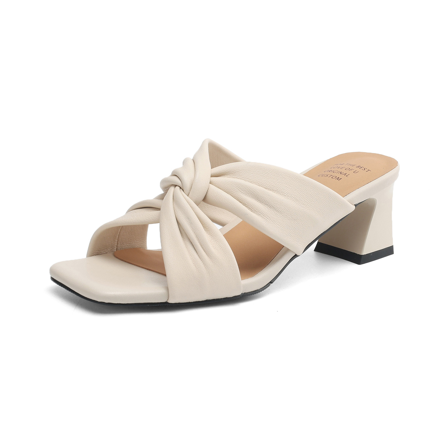 Sandal cao gót nữ quai ngang gót 5 cm phong cách cổ điển — đen