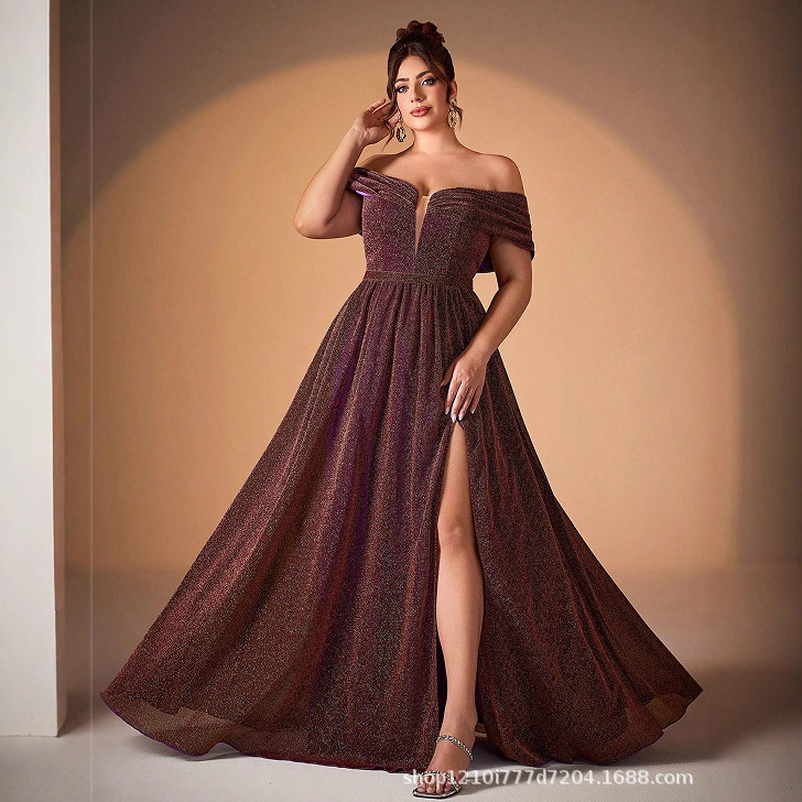 Cross-Border Foreign Trade New Large Size Dress Long Skirt Evening Dress Dignified Ball Dress Annual Party One-Shoulder Evening Dress