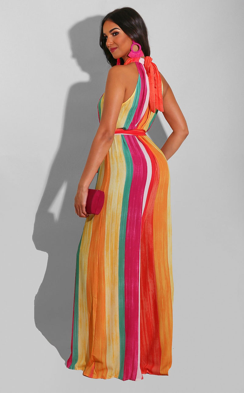 Colorful Print Lace Up Wide-Leg Jumpsuit NSXHX76771