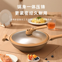 Household clay pot, non-stick wok with gentle pressure, health-focused non-stick pan for stir-frying—die-cast cooking pot available wholesale for kitchen use