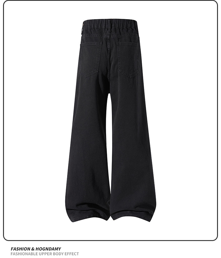 Men's Washed Flared Straight Leg Jeans High Street Style Retro American Loose Fit Long Pants For Teenagers_mkmklike.com