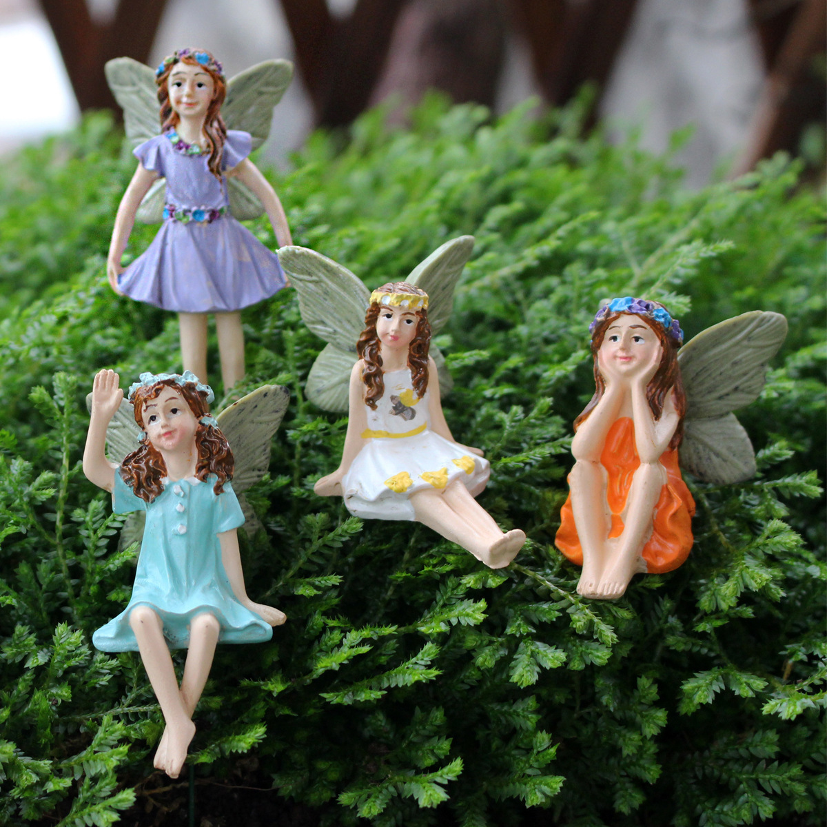  Garden Courtyard Fairy Resin Miniature Landscape Flower Arrangement Balcony Bonsai Elf Plug-In Decoration 