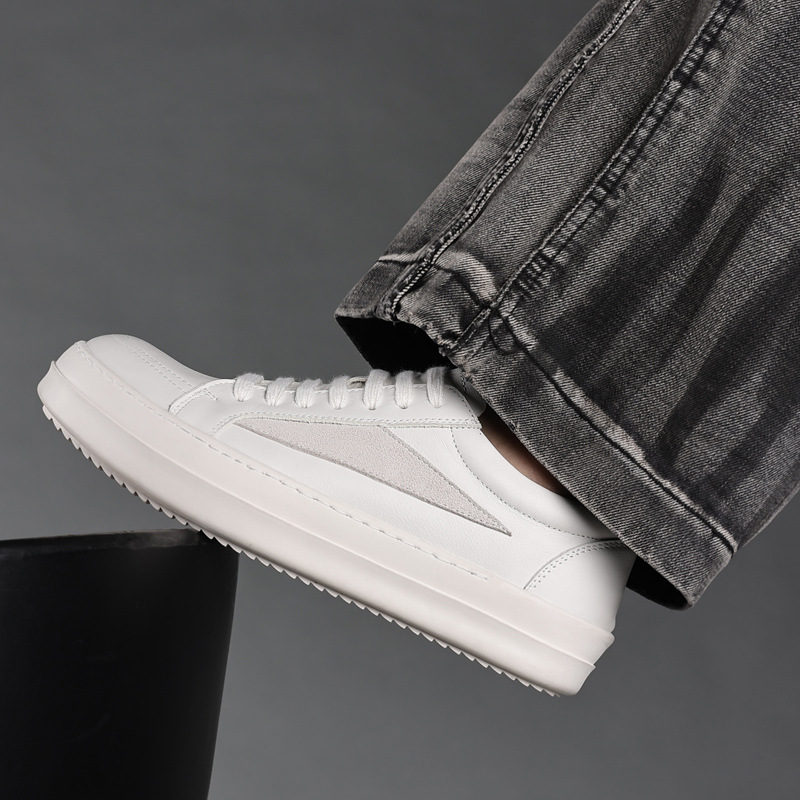 Piel de vaca de primera capa RO triángulo pequeño casual nicho marca de moda zapatos de hombre zapatos casuales de suela gruesa de cuero zapatos de hombre bajos estadounidenses