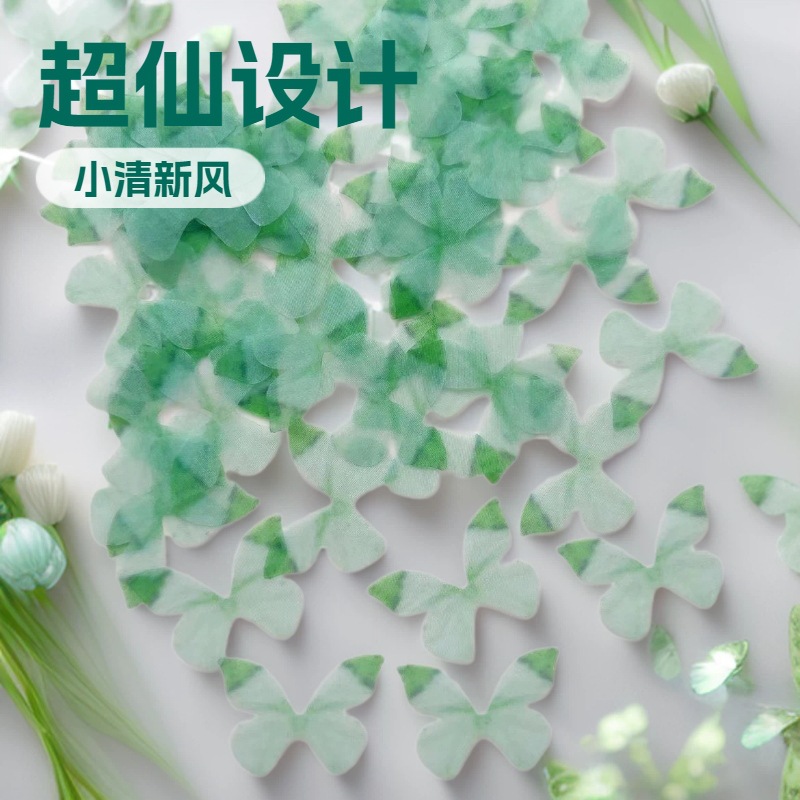 网红款超仙2-3厘米单层薄纱蝴蝶diy发夹美甲脸妆脸贴绿色蝴蝶配件