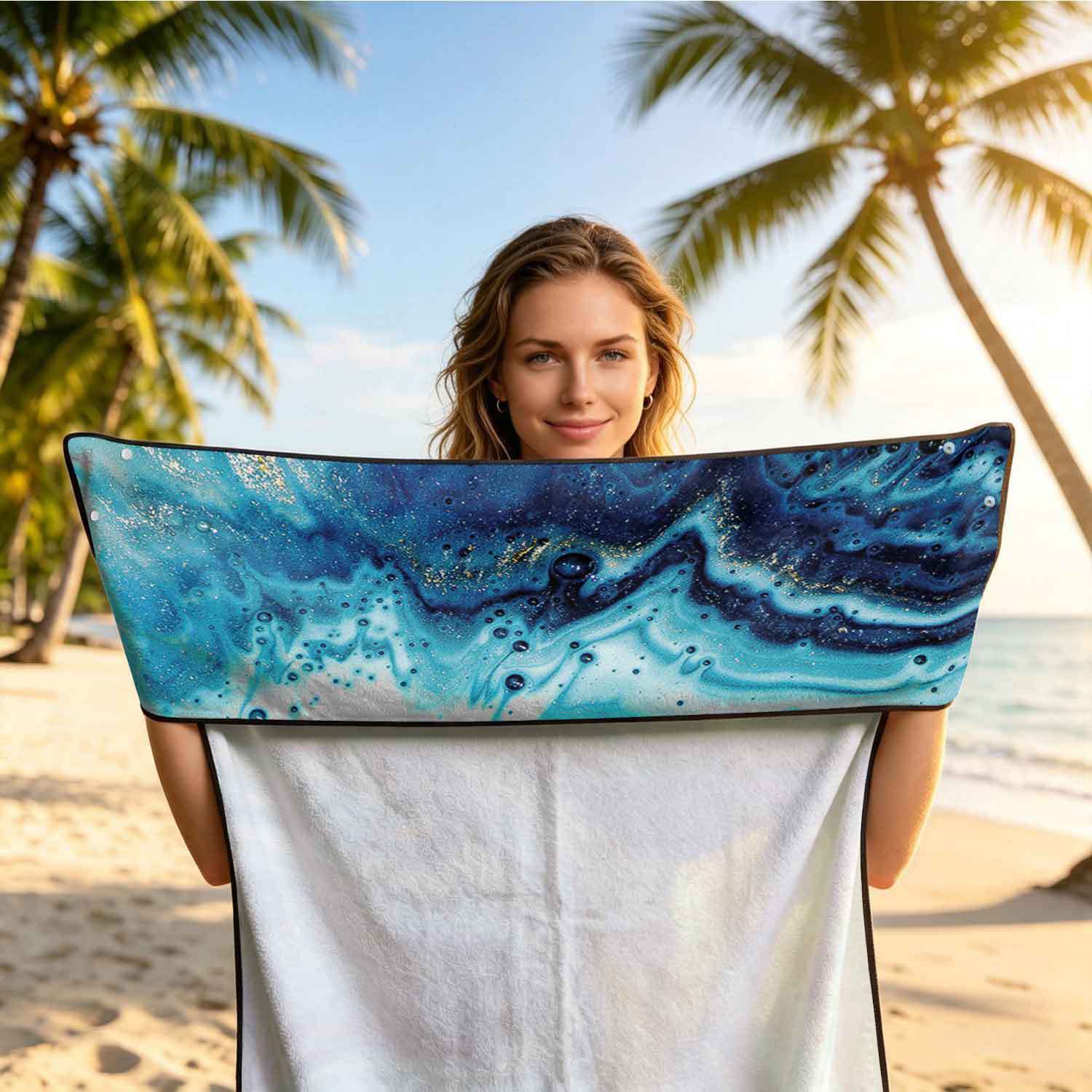 Printed bath towel and car seat cover 2-in-1, ultra-fine fiber outdoor beach and car dual-use universal seat cushion