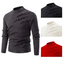 设计感破洞毛衣男士秋冬款圆领针织打底衫男休闲宽松小众港风毛衫