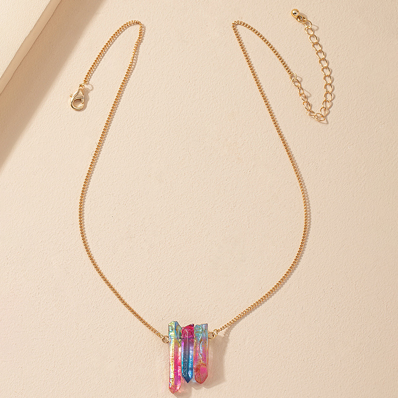 simple colorful crystal stone pendant necklace