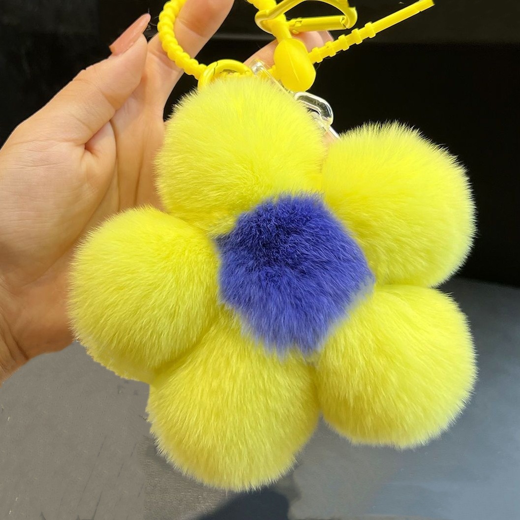 [Flor Linda] Real Rex conejo piel flor coche llavero colgante en línea celebridad ins felpa flor bolsa colgante