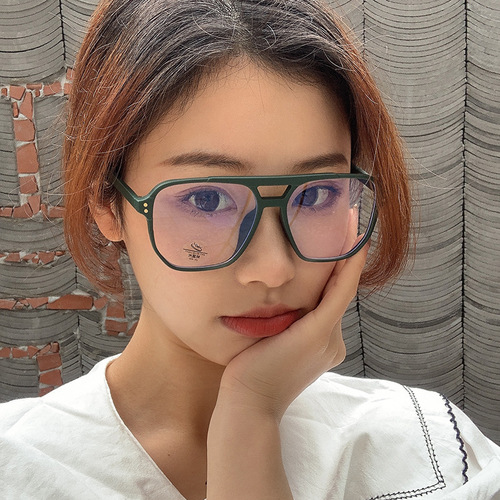 New optical glasses frame for men, trendy retro myopia eye frame with prescription double beam square frame anti-blue light glasses