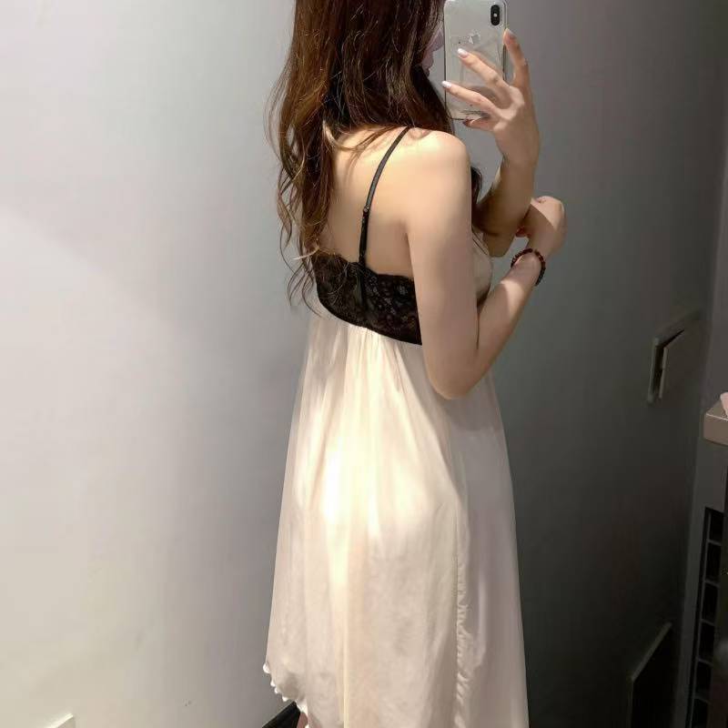 Summer Mesh Suspender Nightgown, Sweet Push-Up Style with Breast Pads, Pink Skin Tone — detail image 4